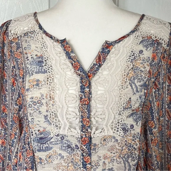 HD in Paris by Anthropologie Chinoiserie Peasant Blouse Top Blouson Sleeve XS - Picture 4 of 11